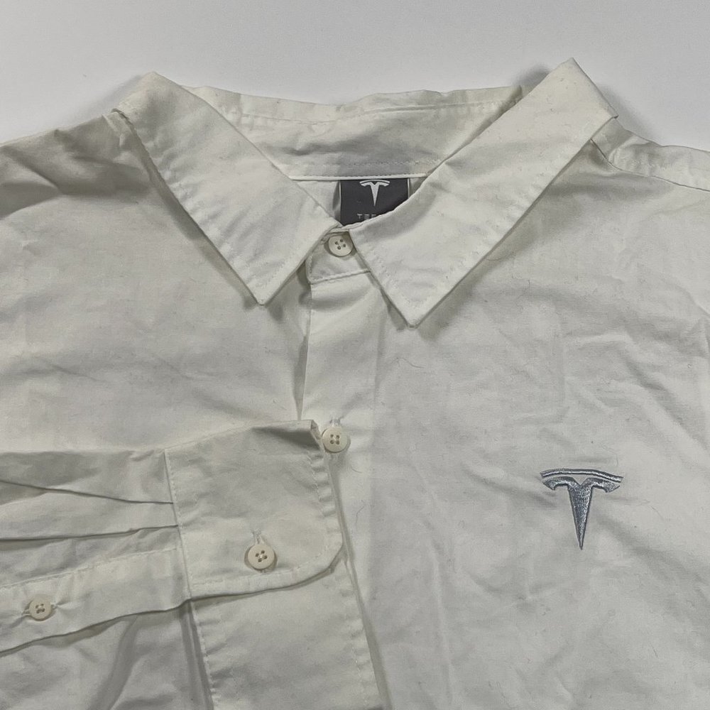 Tesla Employee Long Sleeve Button Shirt White Mens 3XL